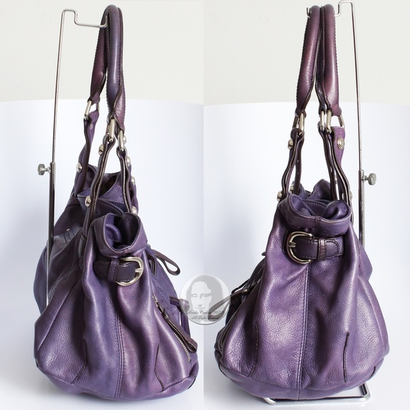 B. Makowsky Hobo Bag Shoulder Bag Purple Pebbled Leather Silver Hardware - Picture 5 of 9